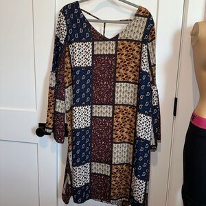 Moa Moa Boho Patchwork Print Midi Dress Size 1X